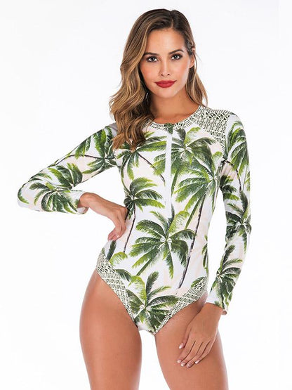 Zipper Palm Printing One Piece Wetsuit