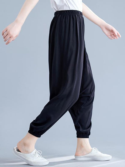 Solid Elastic Waist Design Pants