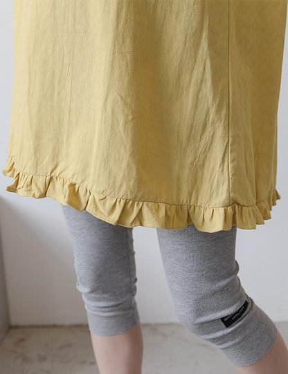 Maternity Solid Ruffled Short Sleeves Lapel Midi Dress