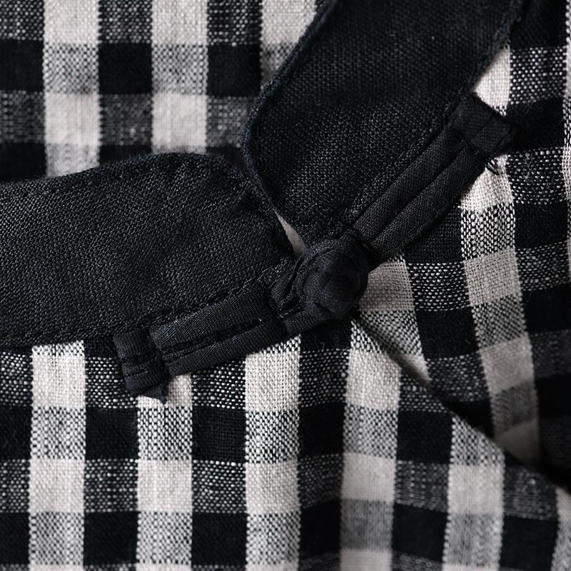 Buykud Retro Plaid Spliced Comfortable Pullover Blouse