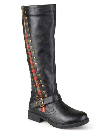 Fashion Thigh-high Rivet Low-heel Zipper Boots Shoes