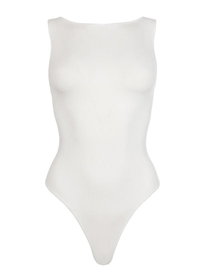 Solid Color Ribbed Simple Style One-Piece Swimwear
