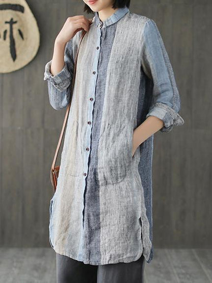 Ramie Cotton Loose Long Shirt Tops