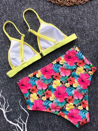 Spaghetti Strap Floral High Waist Bikini Swimsuit