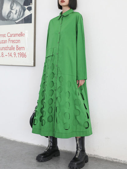 Stylish Solid Color Asymmetric Lapel Long Sleeves Midi Dress