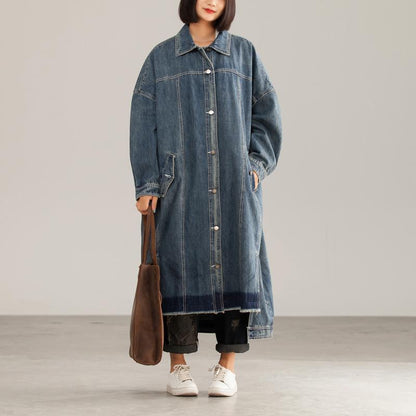 Denim Character Loose Burrs BF Style Slit Coat