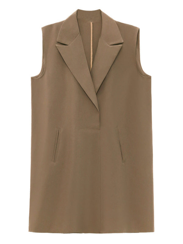 Urban Solid Color Split-Joint Notched Collar Sleeveless Mini Blazer Dress