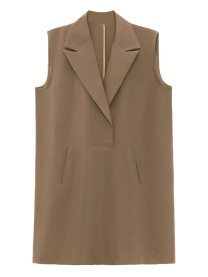 Urban Solid Color Split-Joint Notched Collar Sleeveless Mini Blazer Dress