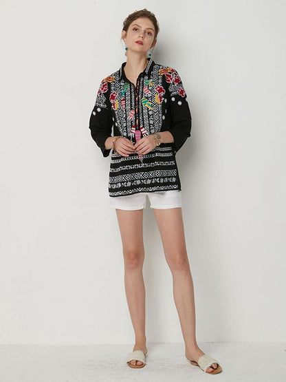 V-neck Black Blouses&shirts Tops