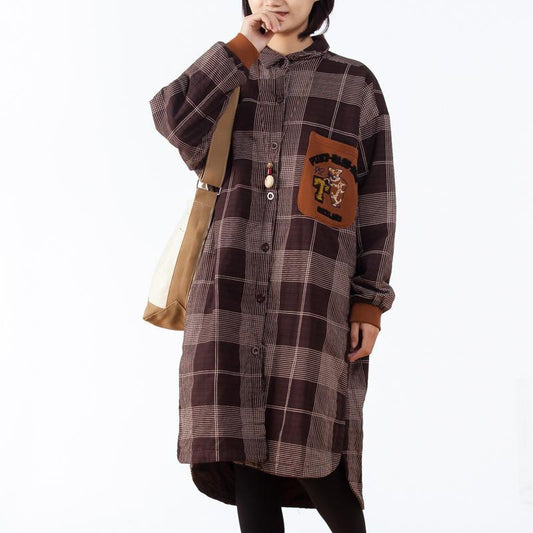 Cotton Single Breasted Plaid Long Shirt