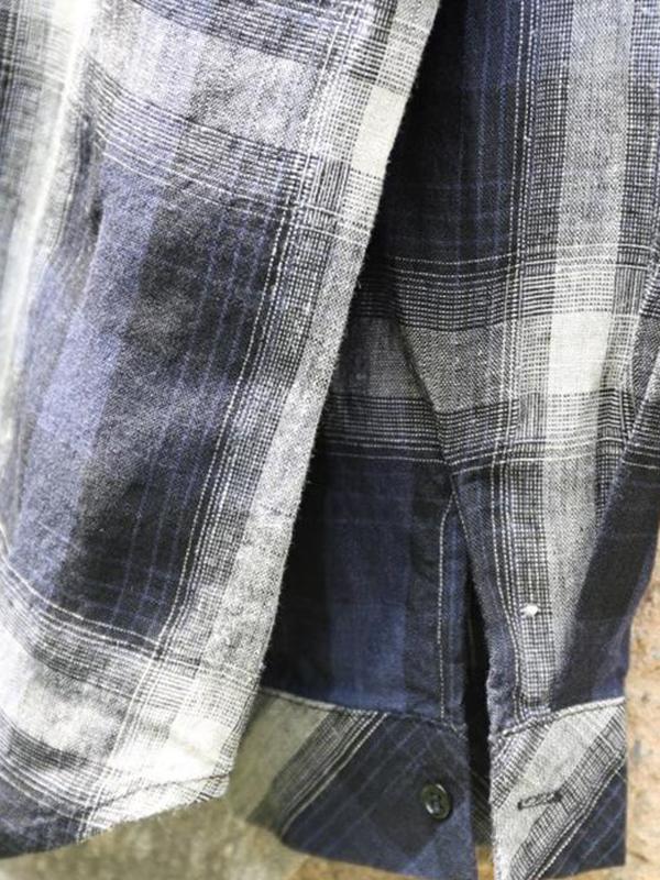 Blue Plaid Loose Linen Long Sleeve Shirt