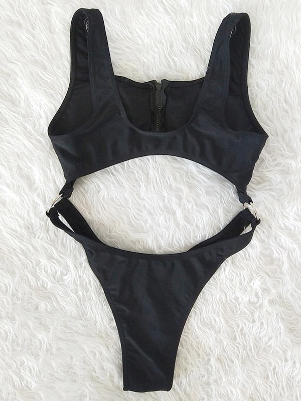 Sexy Hollow Zipper Backless One-Piece Swimwear