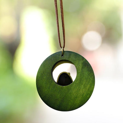 Cute Metal Bird Shape Round Wood Pendant Necklace