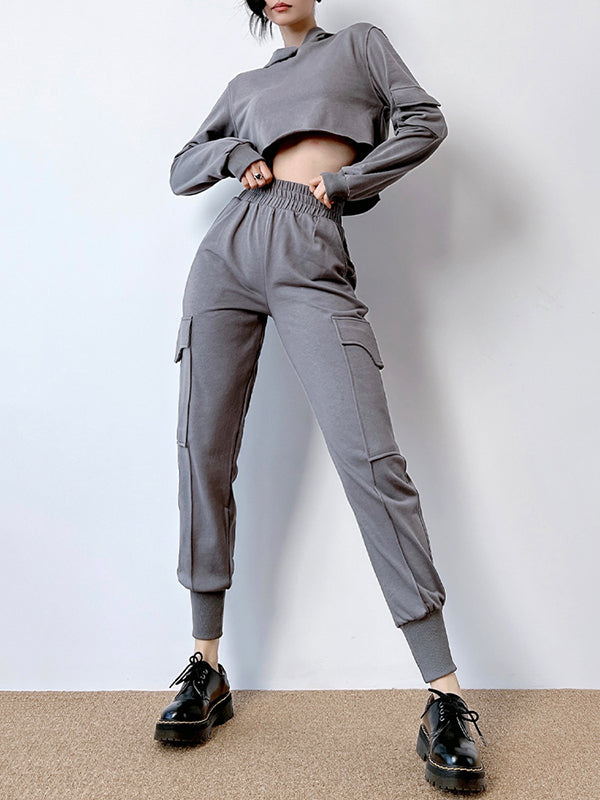 Casual Solid Color Pockets Athletic Pants