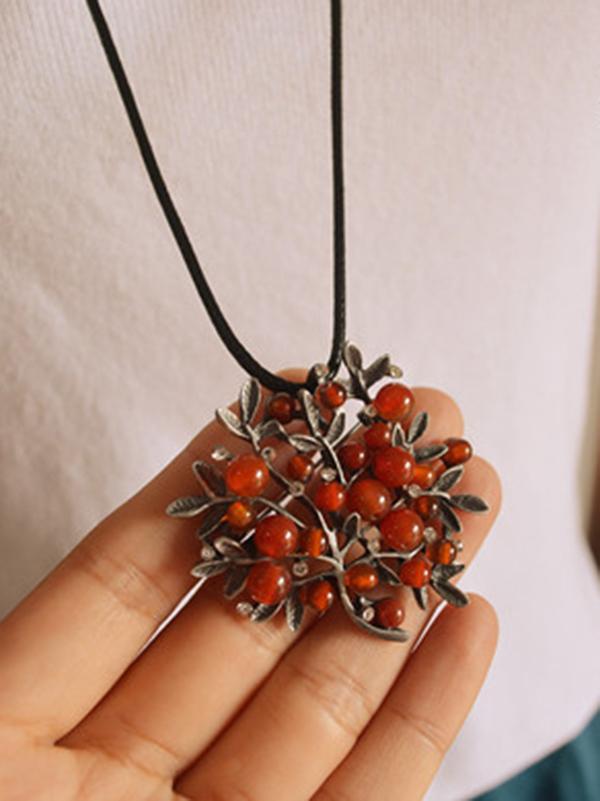 Red Colored Stone With Branch Necklace