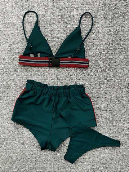 Three-Piece Triangle Ruched Bikini Swimsuit