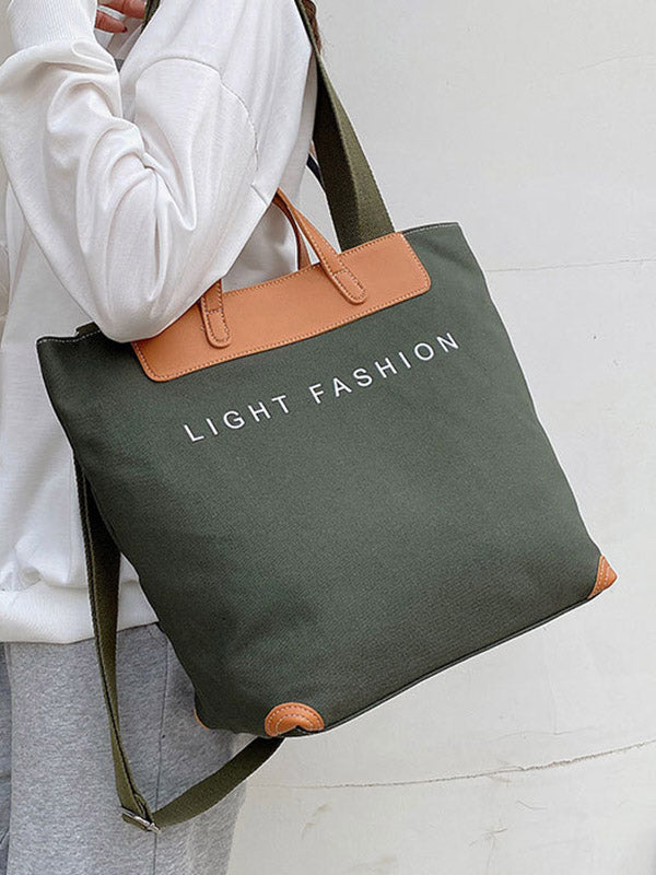 Casual Contrast Color Canvas Tote Bag