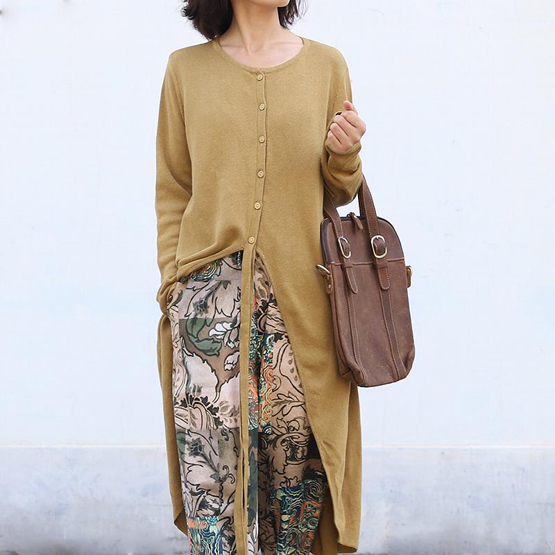 Buykud Solid Color Lacing Long Knitted Shirt