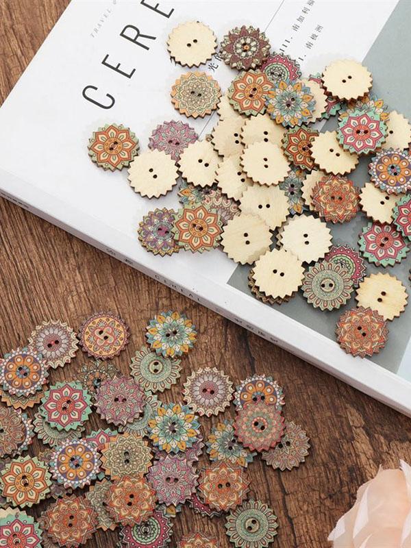 Bohemia Printed Wooden  Sewing Buttons