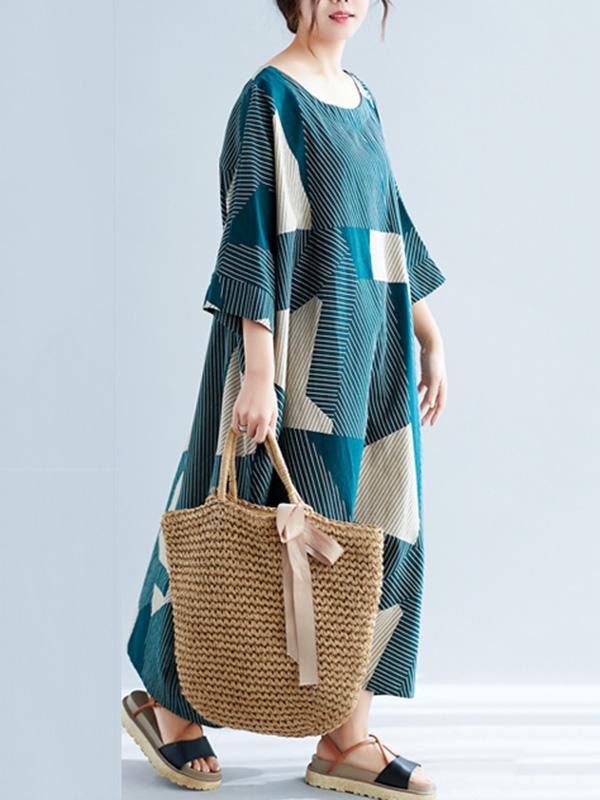 Plus Size Loose Geometric Pattern Maxi Dresses