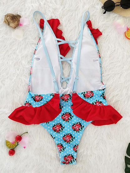 Ruffled Lace Halterneck Bikinis Swimwear