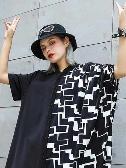 Chiffon Oversize Lapel Split-joint Dress