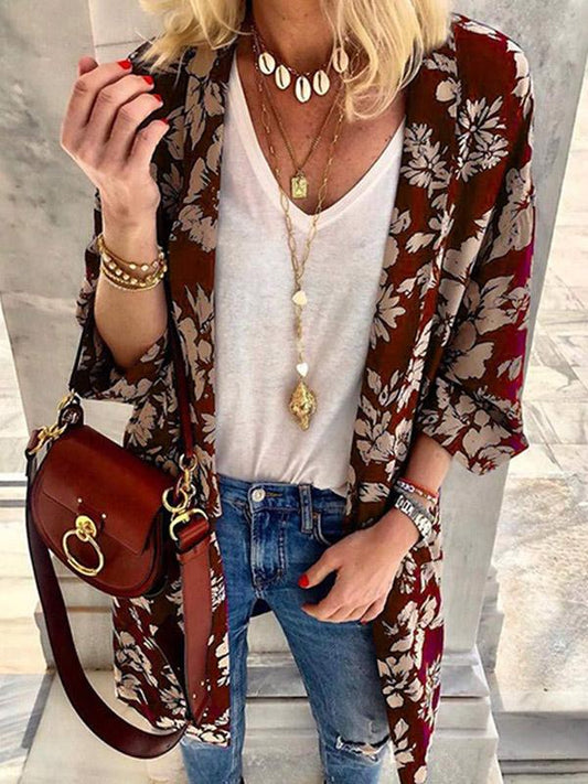 Casual Printed Batwing Sleeves Cover-up