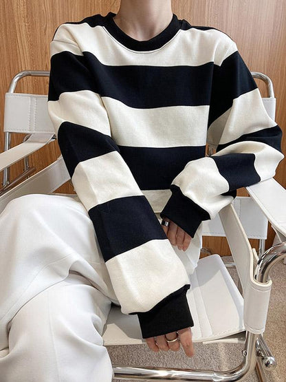 Loose Striped Short Sweatshirts