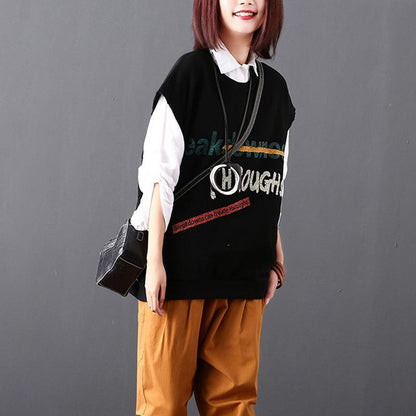 Cartoon Letter Print Sleeveless O-neck Top