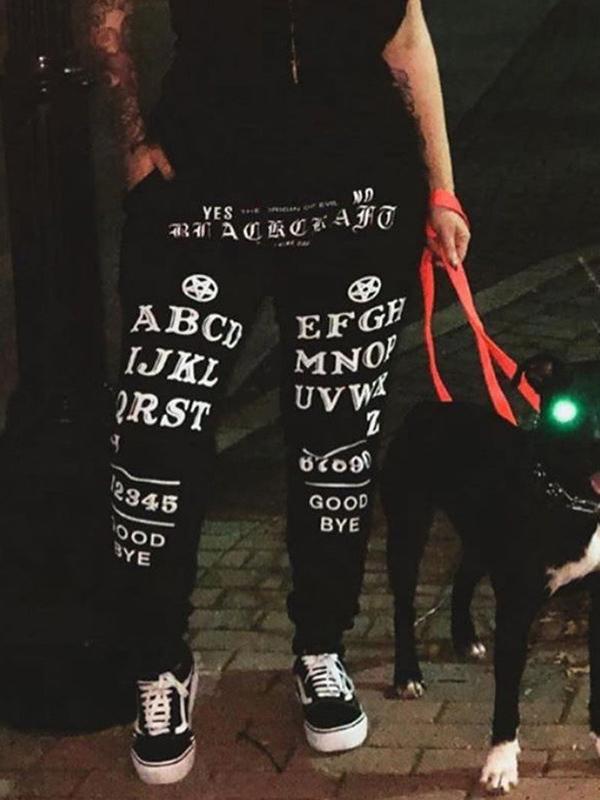 Fashion Letters Printed Contrast Color Casual Pants Bottoms