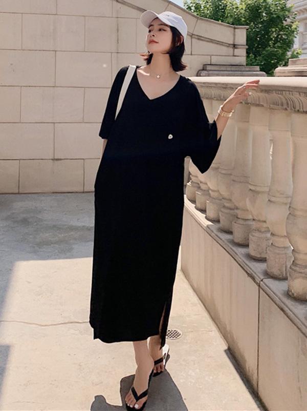 Original Solid V-Neck Dress