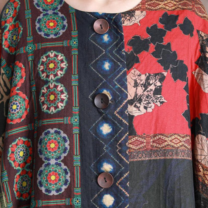 Buykud Casual Beautiful Printed Irregular Stitching Coat