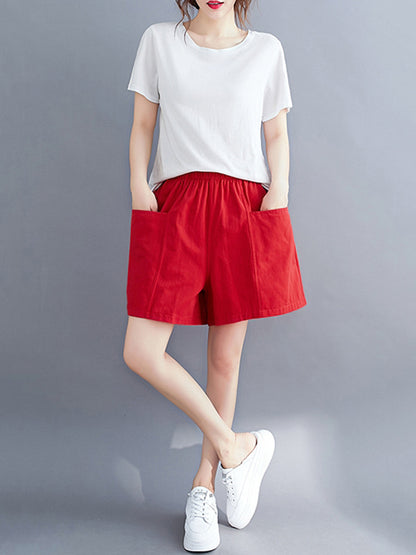 Casual Solid Color With Pocket Wide Leg Shorts
