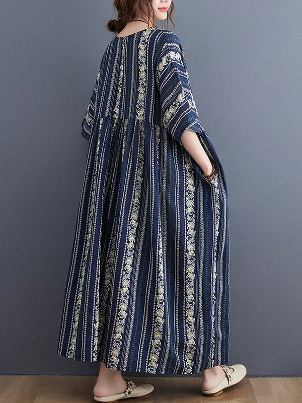 Original Floral Split-Joint Short Sleeve Maxi Dress