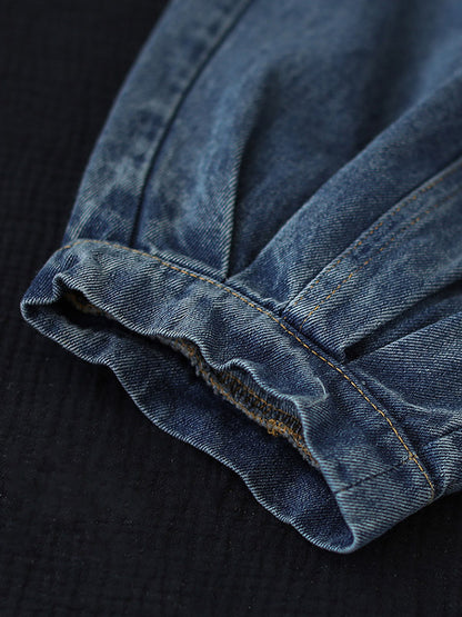 Casual Elastic Waist Wide Leg With Large Pocket Jean Pants