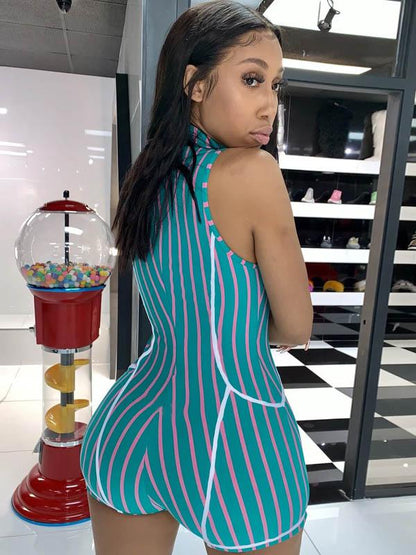 Lift-hip Striped Empire Rompers