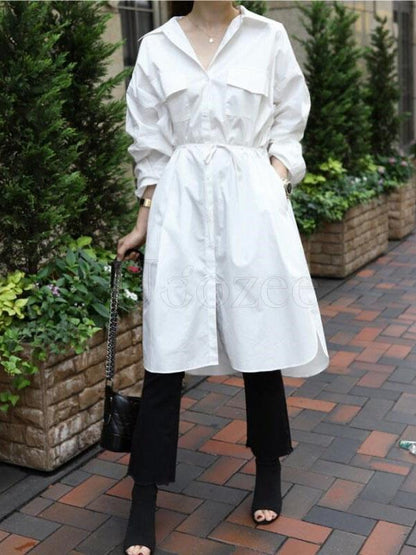 Casual Pocket Lace-up Long Shirt