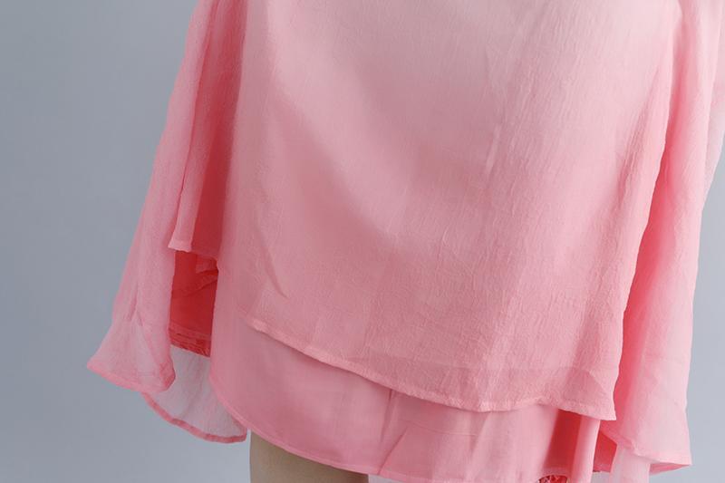 Fake Two-piece Pockets Retro Pink Summer Dress