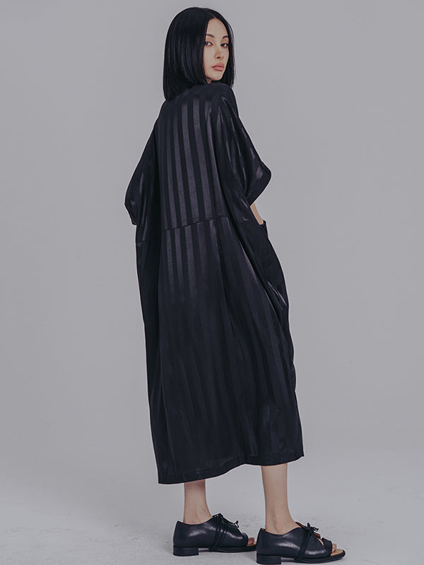 Urban Loose Stand Collar Split-Joint Midi Dress