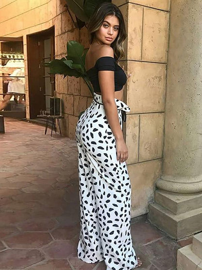 Polka Dot Pleated High waist Lace-up Casual Pants