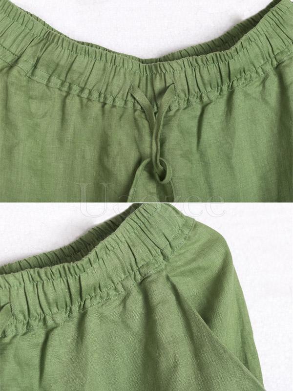 Retro Linen Drawstring Wide Leg Pants
