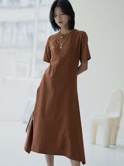 Urban Fashion Asymmetric H-Line Short Sleeves Midi Dress
