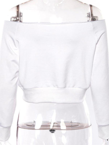 Letter Printed Off-The-Shoulder Sweat  Shirt