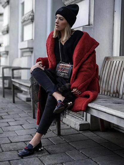 Loose Solid Lapel Fuzzy Coat