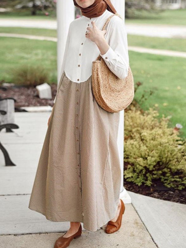 Urban Split-Joint Plaid Long Sleeves Shirt Dress