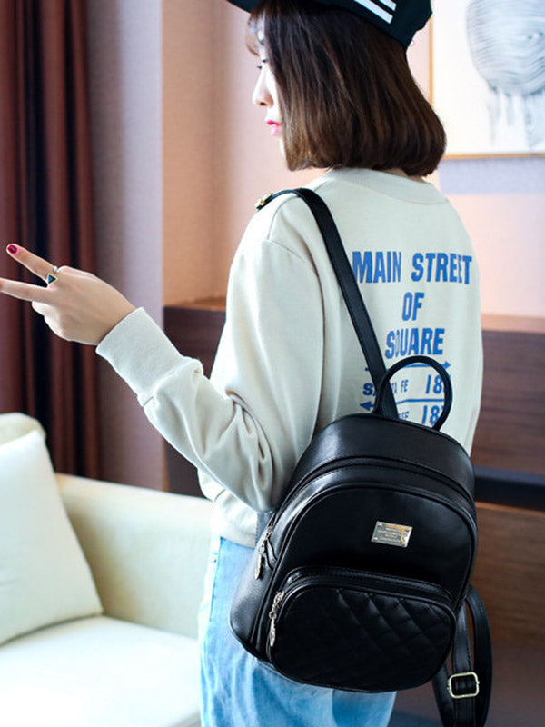 Original Solid Color Zipper PU Backpack