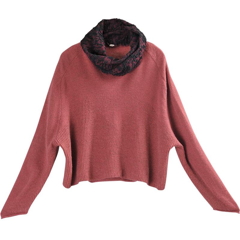 Buykud Jacquard Neckline Winter Solid Color Turtleneck Sweater