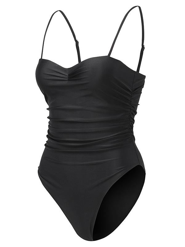 Gathered Spaghetti-Neck One-Piece Swimwear