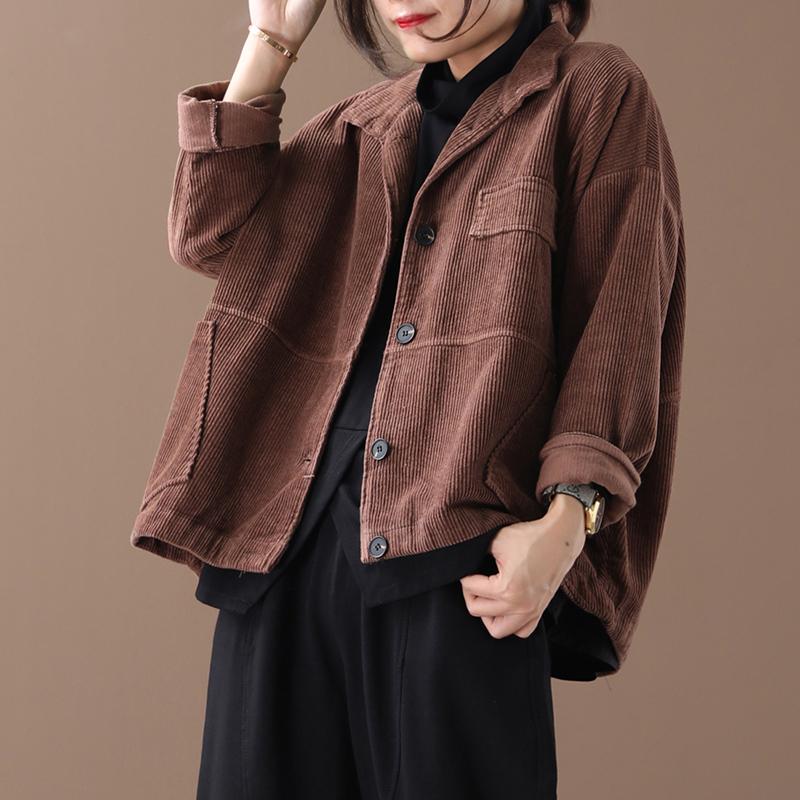 Buykud Autumn Solid Color Loose Corduroy Jacket