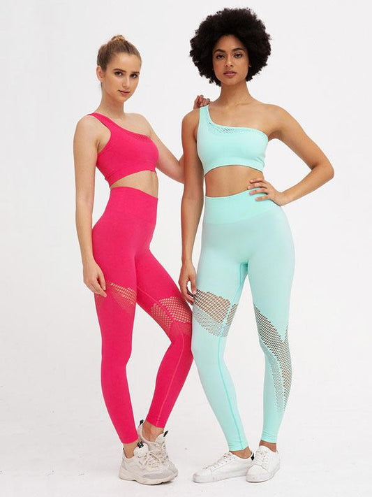 Fashion Hollow Solid One-Shoulder Yoga Suits